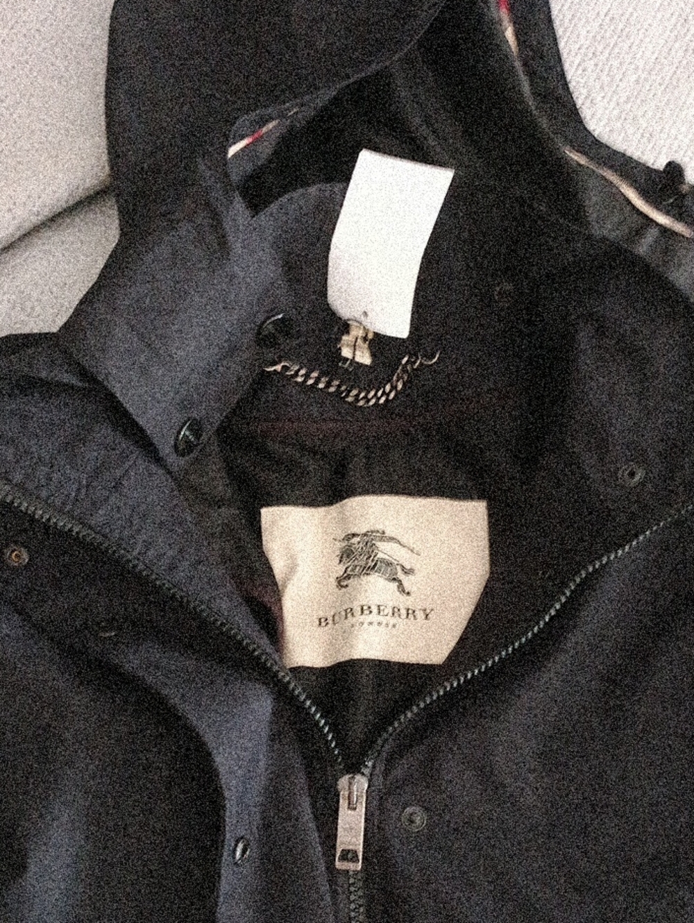 Burberry Black Hooded Raincoat with Bridle-Loop Detail